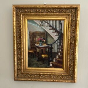 Original oil painting on stretched canvas with beautiful golden frame. Fine art